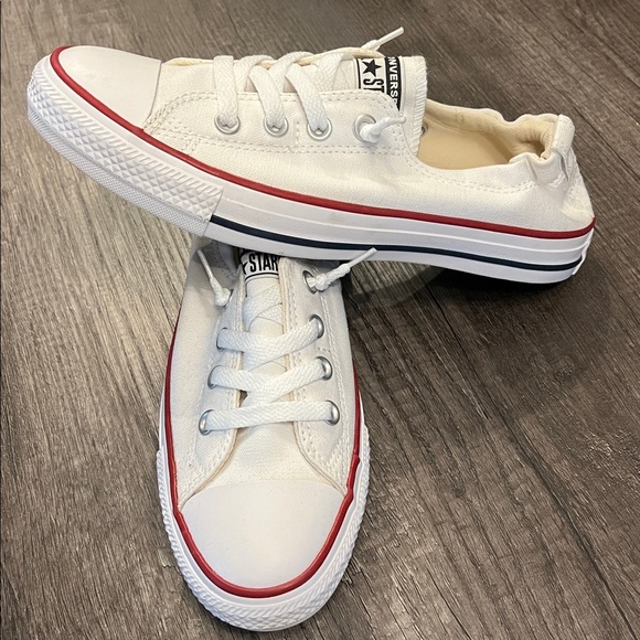 Converse White Canvas Sneakers with Red Trim - Picture 3 of 5
